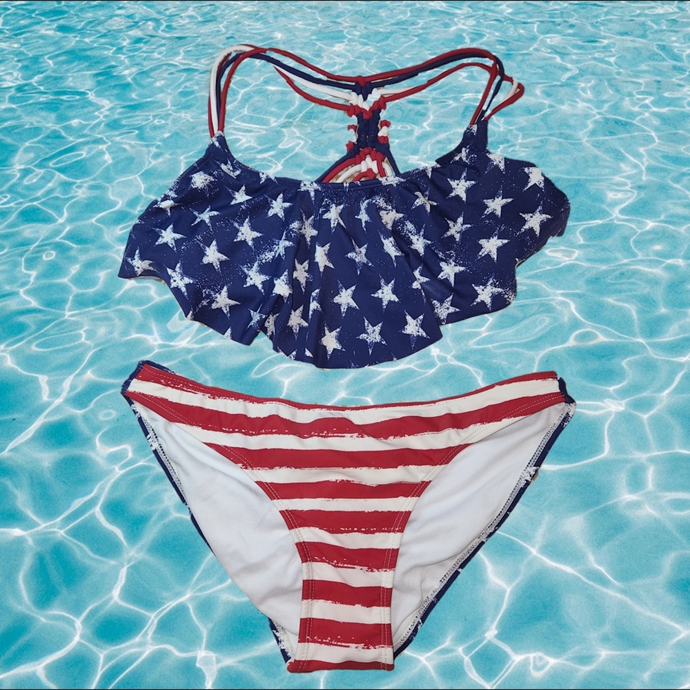 5/$10 EUC Red White & Blue American Flad Bikini